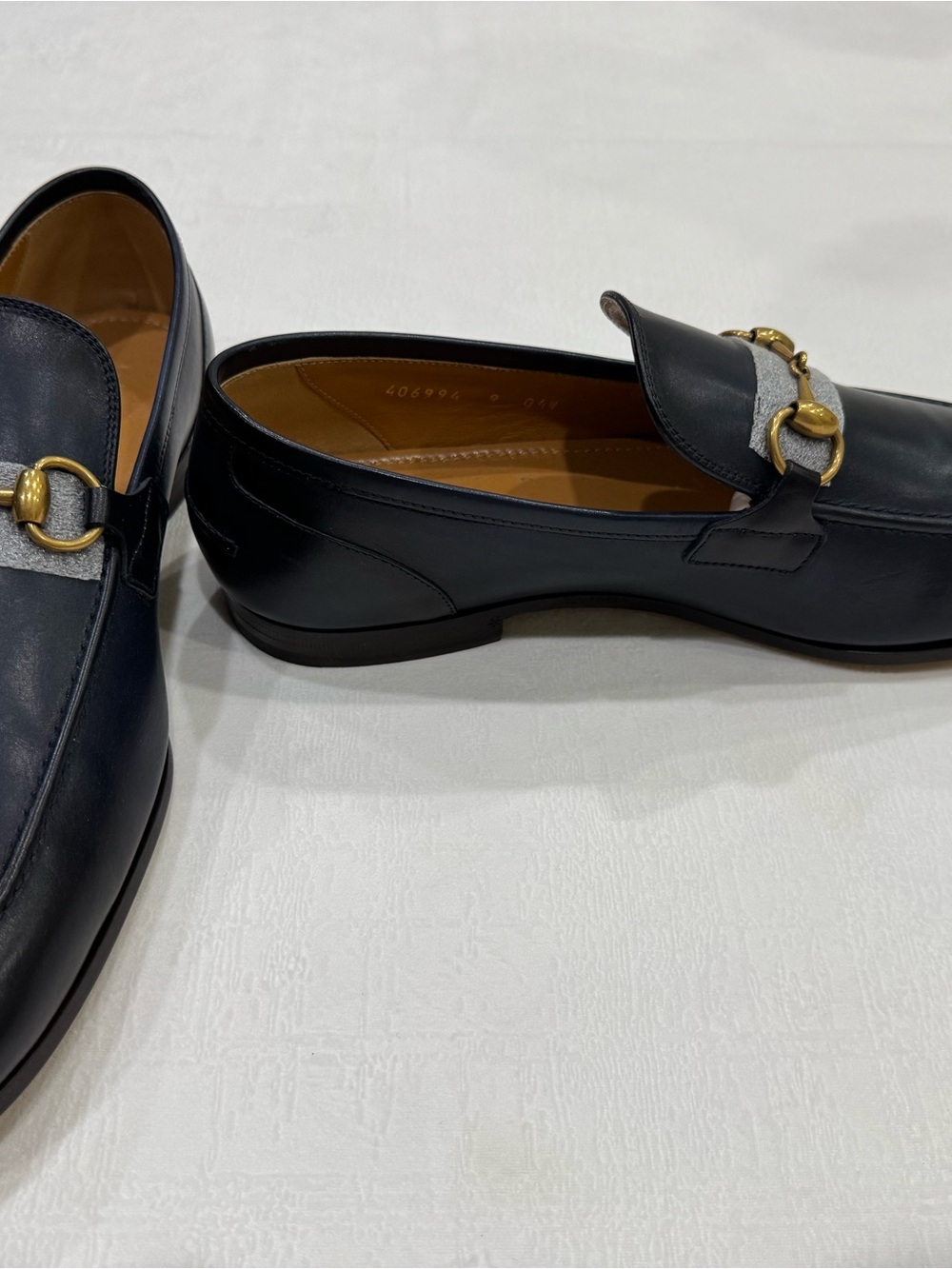 Brand New Men's Gucci Jordaan Navy Leather Bit Loafers (Gold Buckle) - Picture 6 of 10